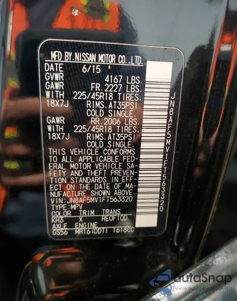 2015 Nissan Juke S из США, поврежденный, VIN JN8AF5MV1FT563320